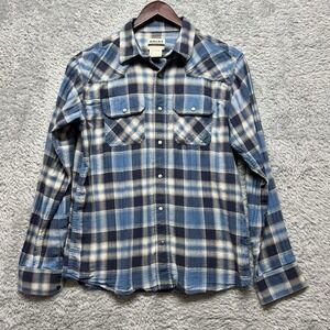 Ariat Shirt Mens L Blue Plaid Pearl Snap Western Retro Fit Long Sleeve Cowboy